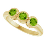 14K Gold Round Natural Peridot Three-Stone Bezel-Set Ring - Yellow Gold - view 5