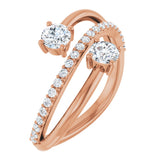 14K Gold Round Natural Diamond Two-Stone Bypass Ring – 4.1mm Stones - Rose Gold