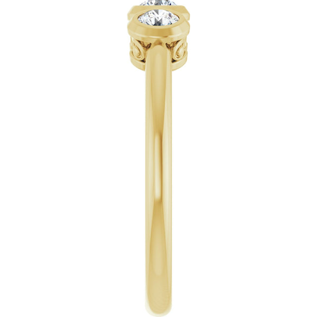 14K Gold Round Natural Diamond Three-Stone Bezel-Set Ring – 2.5-4mm Stones - Yellow Gold - view 4
