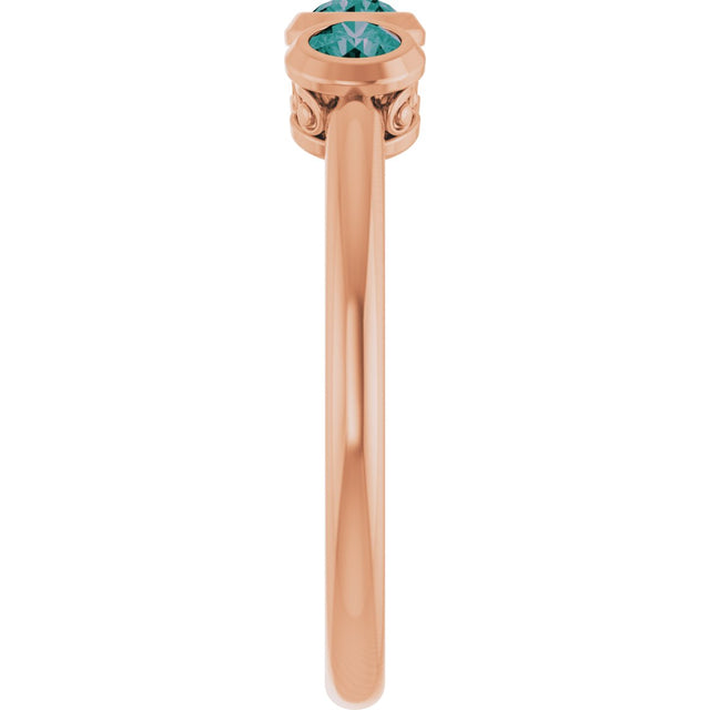 14K Gold Round Natural Alexandrite Three-Stone Bezel-Set Ring - Rose Gold - view 6