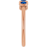 14K Gold Round Natural Blue Sapphire Three-Stone Bezel-Set Ring - Rose Gold - view 6