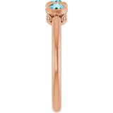 14K Gold Round Natural Blue Zircon Three-Stone Bezel-Set Ring - Rose Gold - view 6