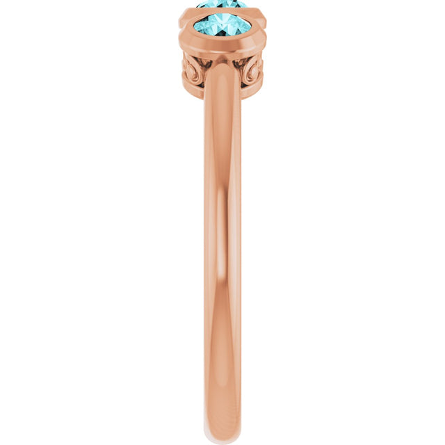 14K Gold Round Natural Blue Zircon Three-Stone Bezel-Set Ring - Rose Gold - view 6