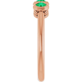 14K Gold Round Natural Emerald Three-Stone Bezel-Set Ring - Rose Gold - view 6