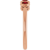 14K Gold Round Natural Mozambique Garnet Three-Stone Bezel-Set Ring - Rose Gold - view 6