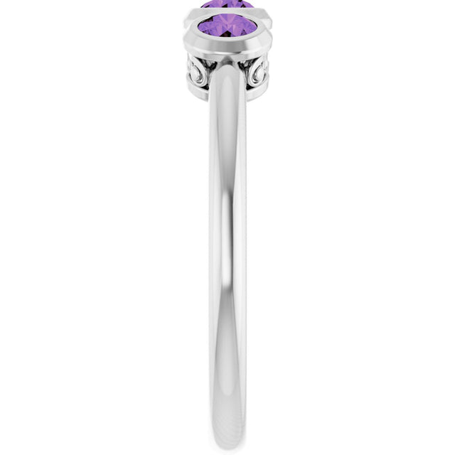 Platinum Round Natural Amethyst Three-Stone Bezel-Set Ring - view 6