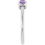 14K Gold Round Natural Amethyst Three-Stone Bezel-Set Ring - White Gold - view 4