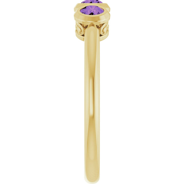 14K Gold Round Natural Amethyst Three-Stone Bezel-Set Ring - Yellow Gold - view 4