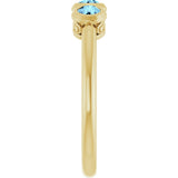 14K Gold Round Natural Aquamarine Three-Stone Bezel-Set Ring - Yellow Gold - view 4