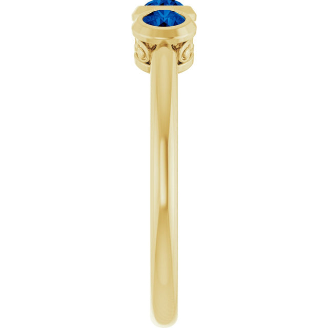 14K Gold Round Natural Blue Sapphire Three-Stone Bezel-Set Ring - Yellow Gold - view 4