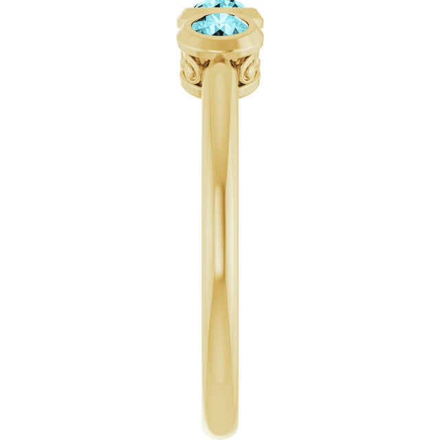 14K Gold Round Natural Blue Zircon Three-Stone Bezel-Set Ring - Yellow Gold - view 4