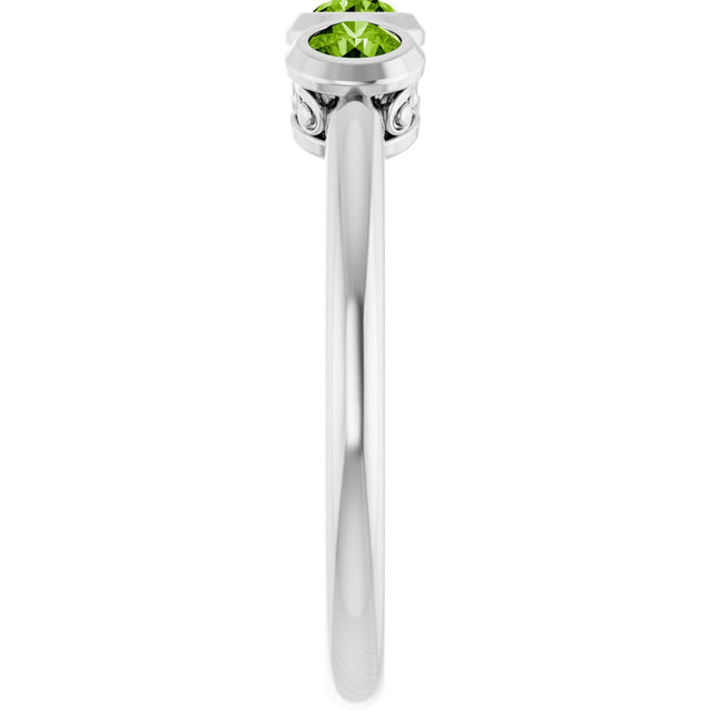 14K Gold Round Natural Peridot Three-Stone Bezel-Set Ring - White Gold - view 4