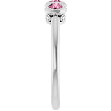 14K Gold Round Natural Pink Tourmaline Three-Stone Bezel-Set Ring - White Gold - view 4