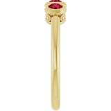 14K Gold Round Natural Ruby Three-Stone Bezel-Set Ring - Yellow Gold - view 4