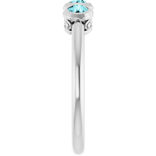 14K Gold Round Natural Blue Zircon Three-Stone Bezel-Set Ring - White Gold - view 4
