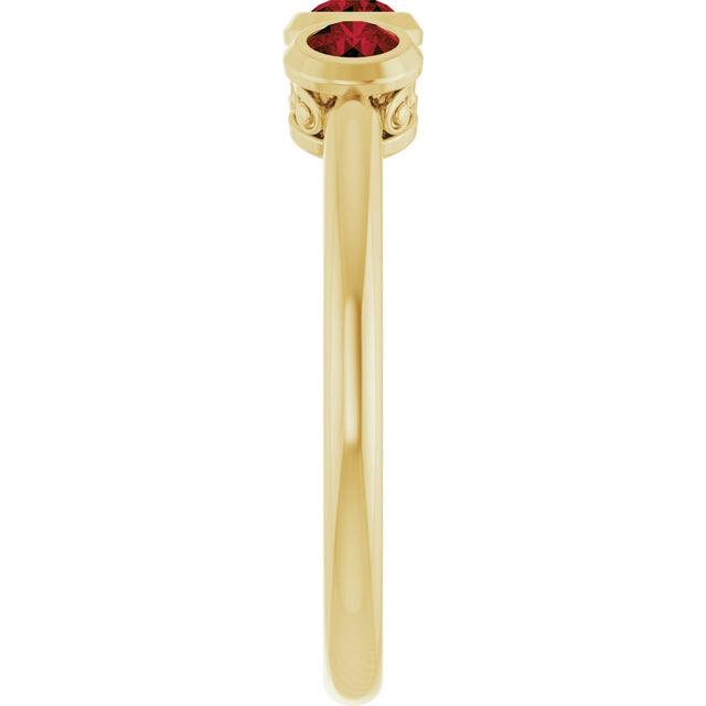 14K Gold Round Natural Mozambique Garnet Three-Stone Bezel-Set Ring - Yellow Gold - view 4
