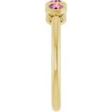 14K Gold Round Natural Pink Tourmaline Three-Stone Bezel-Set Ring - Yellow Gold - view 4