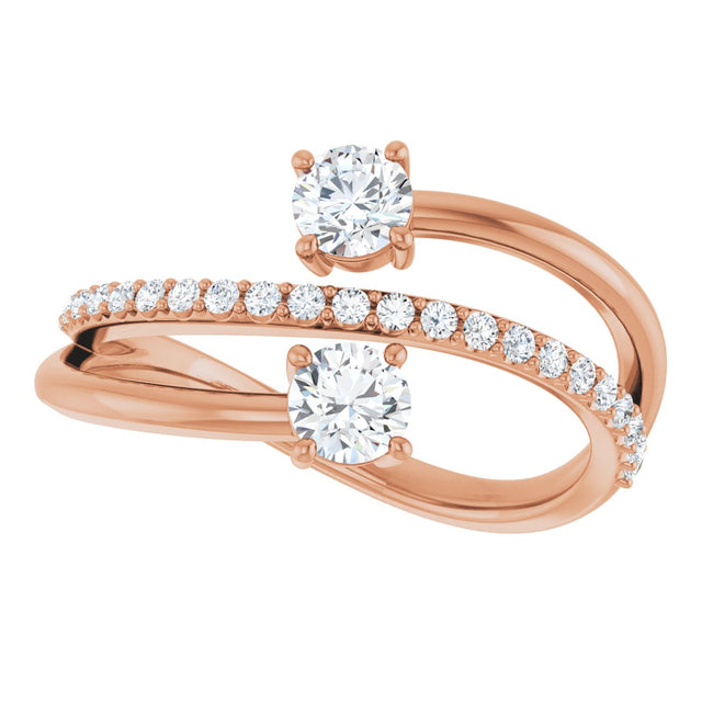 14K Gold Round Natural Diamond Two-Stone Bypass Ring – 4.1mm Stones - Rose Gold - view 5