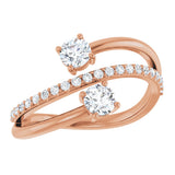 14K Gold Round Lab-Grown Diamond Two-Stone Bypass Ring – 4.1mm Stones - Rose Gold - view 3