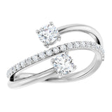 14K Gold Round Natural Diamond Two-Stone Bypass Ring – 4.1mm Stones - White Gold - view 3
