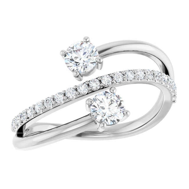 14K Gold Round Lab-Grown Diamond Two-Stone Bypass Ring – 4.1mm Stones - White Gold - view 3