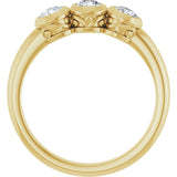 14K Gold Round Natural White Sapphire Three-Stone Bezel-Set Ring - Yellow Gold - view 2