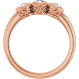 14K Gold Round Natural White Sapphire Three-Stone Bezel-Set Ring - Rose Gold - view 2