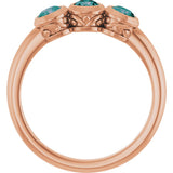 14K Gold Round Natural Alexandrite Three-Stone Bezel-Set Ring - Rose Gold - view 2