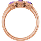 14K Gold Round Natural Amethyst Three-Stone Bezel-Set Ring - Rose Gold - view 2