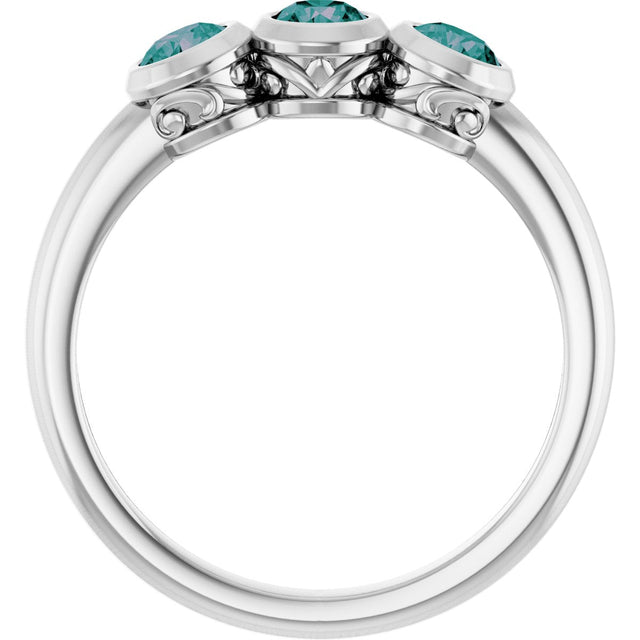 14K Gold Round Natural Alexandrite Three-Stone Bezel-Set Ring - White Gold - view 2