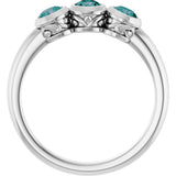 Platinum Round Natural Alexandrite Three-Stone Bezel-Set Ring - view 2