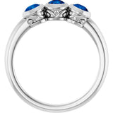 14K Gold Round Natural Blue Sapphire Three-Stone Bezel-Set Ring - White Gold - view 2