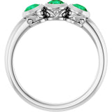 14K Gold Round Natural Emerald Three-Stone Bezel-Set Ring - White Gold - view 2
