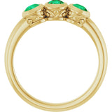 14K Gold Round Natural Emerald Three-Stone Bezel-Set Ring - Yellow Gold - view 2