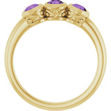 14K Gold Round Natural Amethyst Three-Stone Bezel-Set Ring - Yellow Gold - view 2