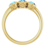 14K Gold Round Natural Aquamarine Three-Stone Bezel-Set Ring - Yellow Gold - view 2