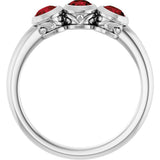 Platinum Round Natural Mozambique Garnet Three-Stone Bezel-Set Ring - view 2