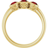 14K Gold Round Natural Mozambique Garnet Three-Stone Bezel-Set Ring - Yellow Gold - view 2