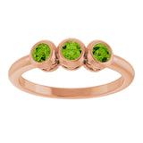 14K Gold Round Natural Peridot Three-Stone Bezel-Set Ring - Rose Gold - view 3