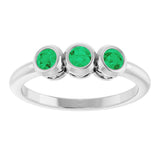 14K Gold Round Natural Emerald Three-Stone Bezel-Set Ring - White Gold - view 3