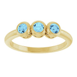 14K Gold Round Natural Aquamarine Three-Stone Bezel-Set Ring - Yellow Gold - view 3