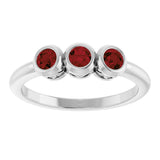 14K Gold Round Natural Mozambique Garnet Three-Stone Bezel-Set Ring - White Gold - view 3