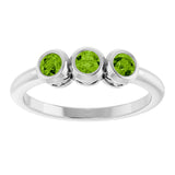 14K Gold Round Natural Peridot Three-Stone Bezel-Set Ring - White Gold - view 3