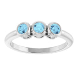 Platinum Round Natural Aquamarine Three-Stone Bezel-Set Ring - view 3