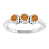 14K Gold Round Natural Citrine Three-Stone Bezel-Set Ring - White Gold - view 3