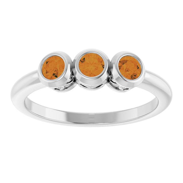 14K Gold Round Natural Citrine Three-Stone Bezel-Set Ring - White Gold - view 3