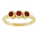 14K Gold Round Natural Mozambique Garnet Three-Stone Bezel-Set Ring - Yellow Gold - view 3