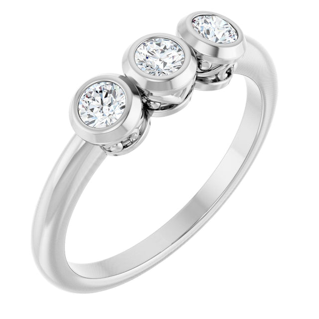 Platinum Round Natural Diamond Three-Stone Bezel-Set Ring