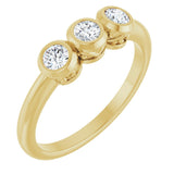 14K Gold Round Natural Diamond Three-Stone Bezel-Set Ring – 2.5-4mm Stones - Yellow Gold