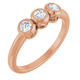 14K Gold Round Natural Diamond Three-Stone Bezel-Set Ring – 2.5-4mm Stones - Rose Gold